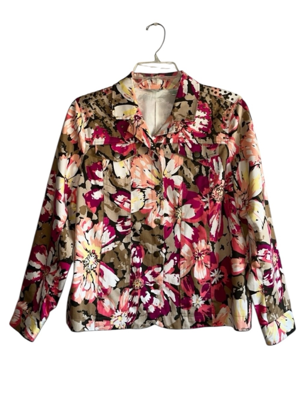 Laura Ashley Women's Pink Floral Patterns Studded Vintage 
Jacket Size M Petite